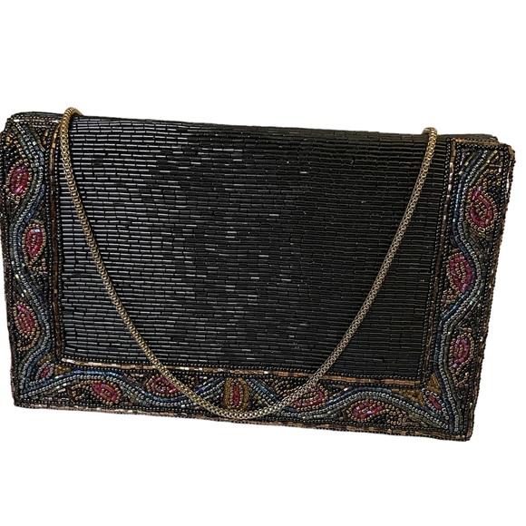 VINTAGE 1960’s Walborg Clutch Purse with Brass Crossbody Strap - Picture 1 of 15